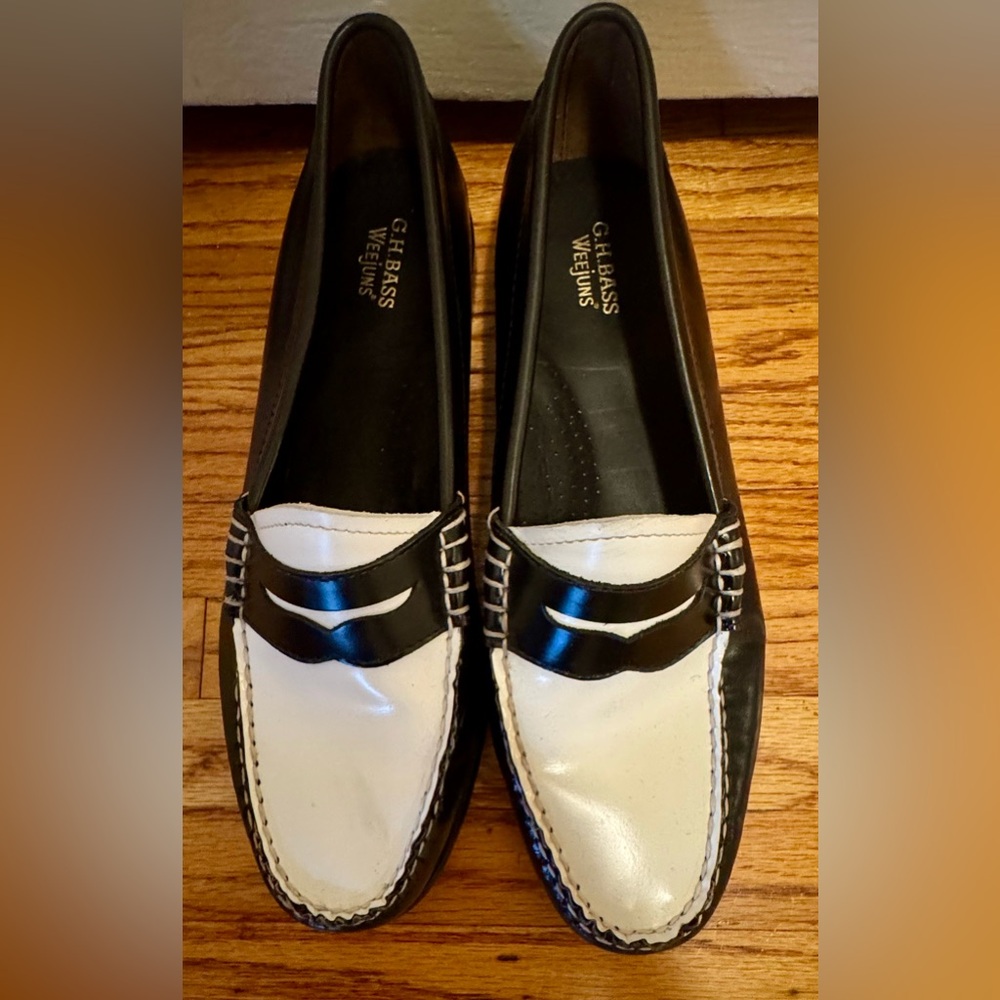 G.H. Bass & Co. Black and White Two-Tone Penny Loafers